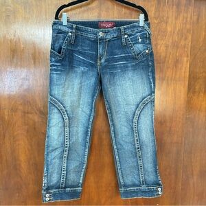 Baby Phat Low Waist Mid Rise Dark Blue Acid Wash Capri Sz 13
